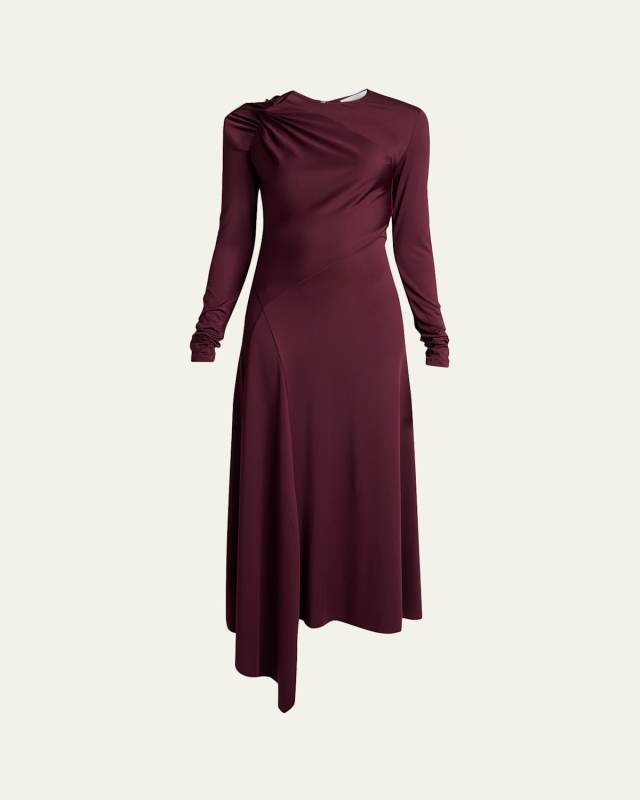 Twisted Long-Sleeve Asymmetric Midi Dress